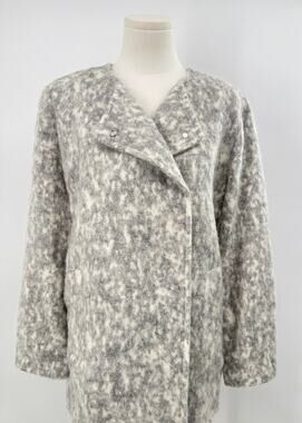 AYR Gray Cream Wool Mohair Coat Marbled Wrap Jacket Mid Length L
